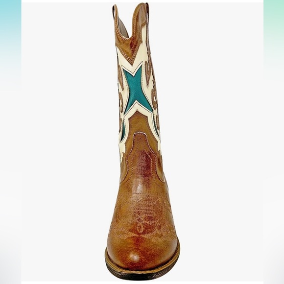 Coconuts by Matisse Women's Stampede Western Cowboy Boot Cognac Tan and Teal - Picture 3 of 8